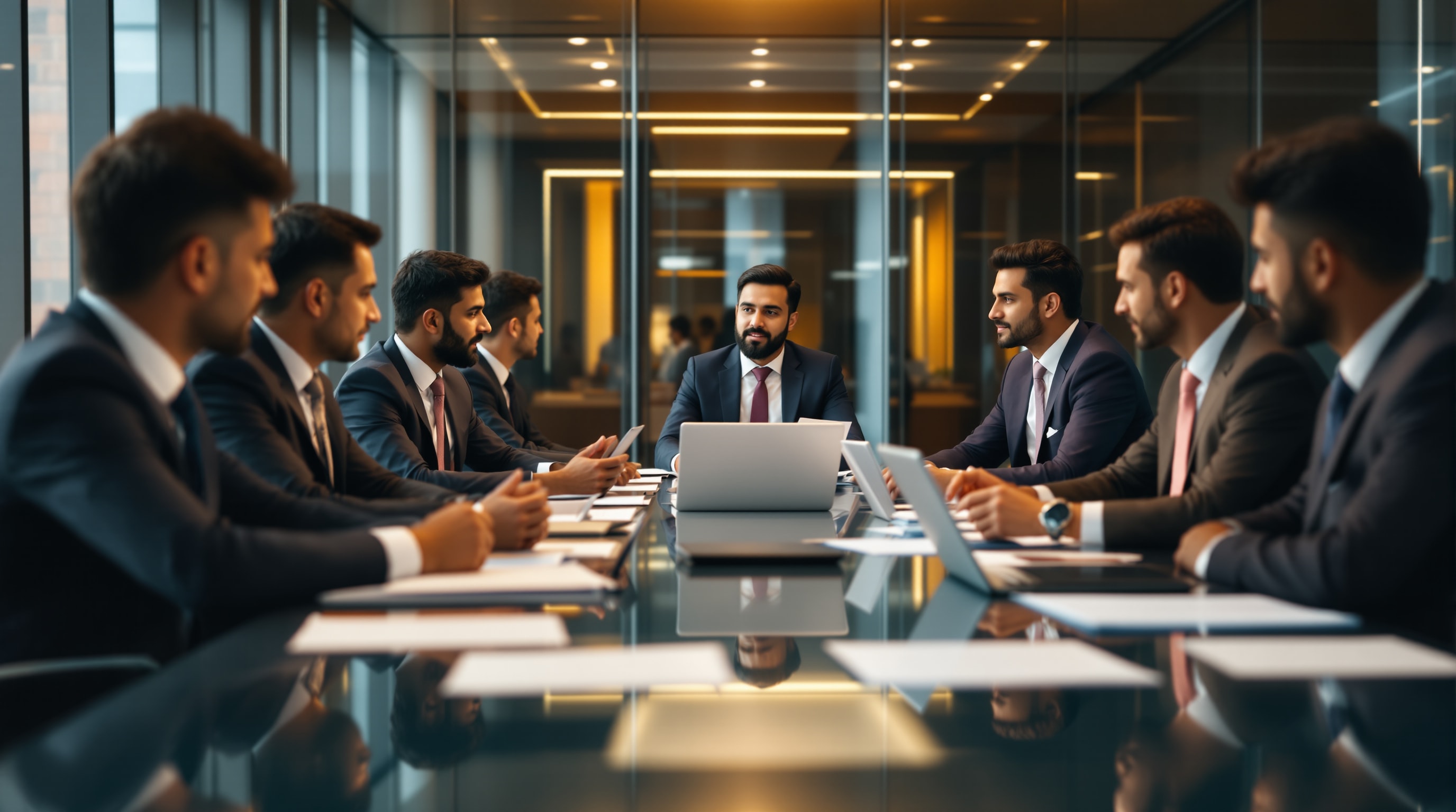 Business school advisory board meeting with industry executives